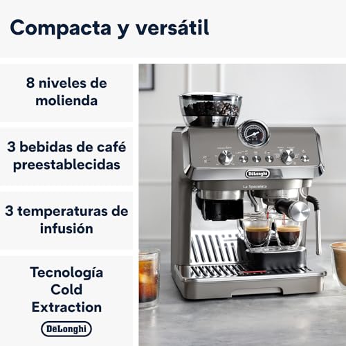 De'Longhi La Specialista Arte Evo EC9255.T, Máquina de Café Espresso, con Función Cold Brew, con Jarra de Leche Profesional, Sensor Grinding Technology, Incluido Kit de Barista, 1550W, Titanio