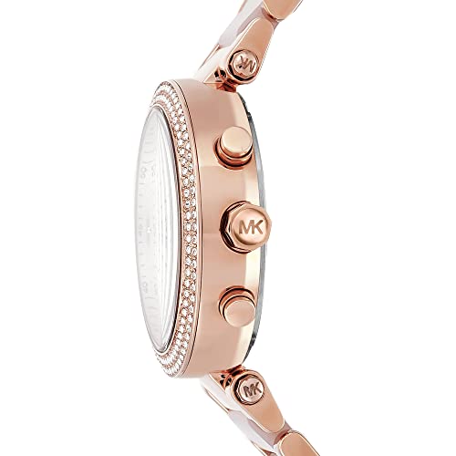 Michael Kors - Reloj Parker cronógrafo de Cuarzo con Correa de Acero Inoxidable en Tono Oro Rosa con eslabones centrales de Acetato ruborizado para Mujer MK5896
