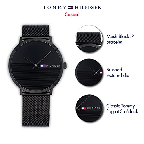 Tommy Hilfiger Reloj Analógico de Cuarzo para Hombre con Correa de Malla de Acero Inoxidable Negra - 1791464