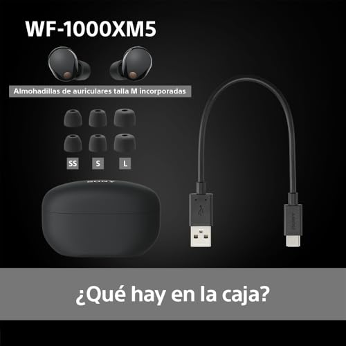 Auriculares inalámbricos con Noise Cancelling SONY WF-1000XM5, bluetooth, auriculares in-ear, micrófono, hasta 24 horas de batería, carga rápida, IPX4, Alexa y Google Assitant, iOS y Android - Negro