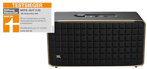 JBL Authentics 500, altavoz inteligente conectado de alta fidelidad, con WiFi, Bluetooth y asistente de voz, Dolby Atmos, diseño retro, negro