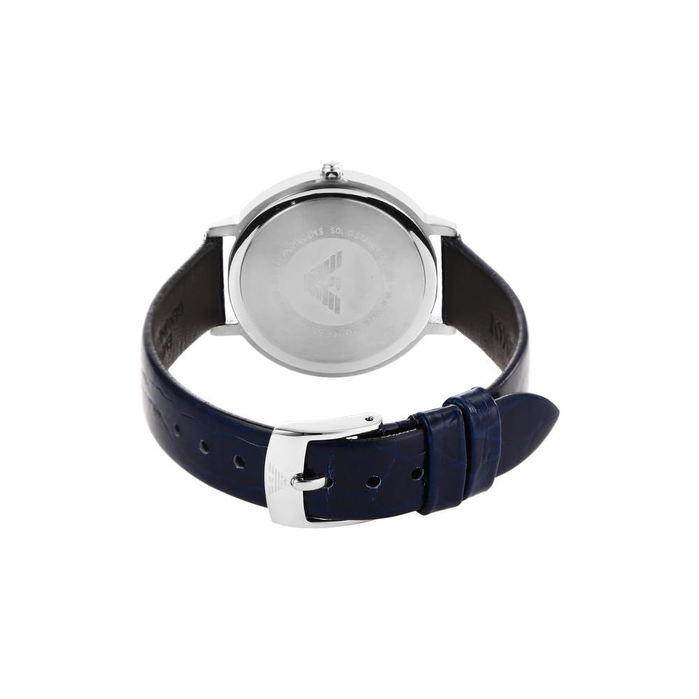 Emporio Armani Reloj de mujer, movimiento de dos manecillas, caja de acero inoxidable plateado de 32 mm con correa de piel, AR11095, Azul marino y blanco roto