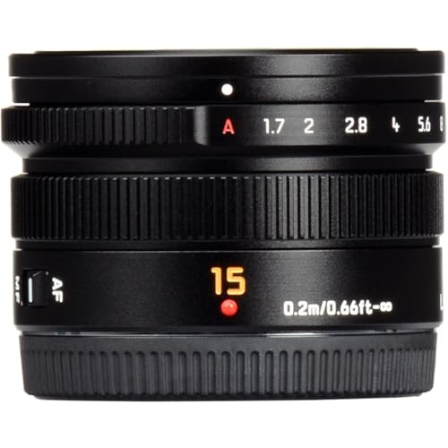 Panasonic Lumix G Objetivo Leica DG Summilux, 15 mm, f1.7 ASPH., Profesional sin Espejo Micro Cuatro Tercios, h-x015 (EE. UU.), Color Negro
