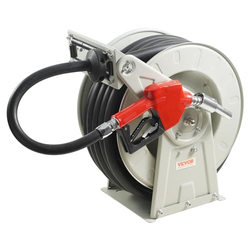 VEVOR Carrete de Manguera de Combustible 25,4mm x 15,24m Carrete de Manguera Diésel Retráctil Extra Largo Boquilla de Combustible Automática de Caucho NBR 300 PSI para Barco, Vehículo, Camión Cisterna