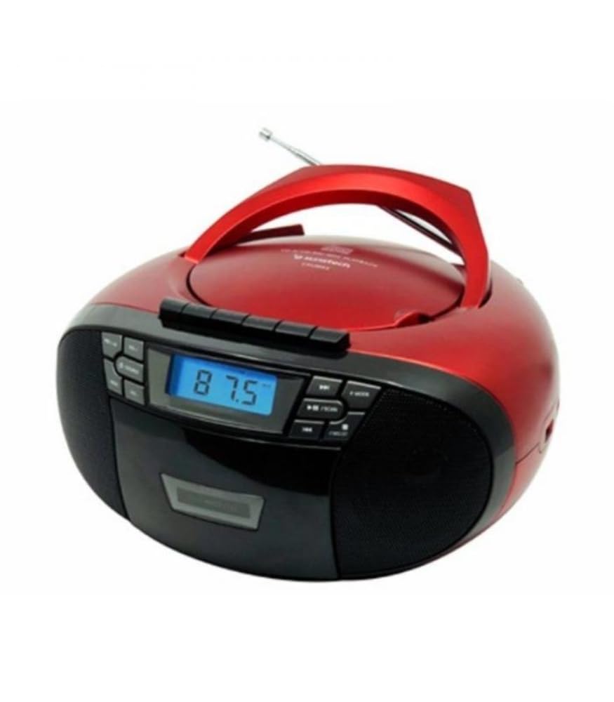 Sunstech CXUM53. Radio CD/Cassette portátil estéreo de 2 W, CD/R/RW/MP3/WMA FM USB/AUX-IN. Color Rojo.