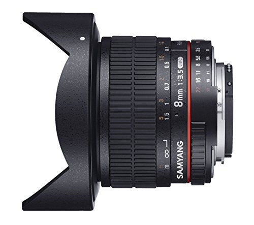 Samyang F1121904101 - Objetivo fotográfico DSLR para Pentax (Distancia Focal Fija 8mm, Apertura f/3.5-22 UMC, Ojo de Pez, CSII), Negro