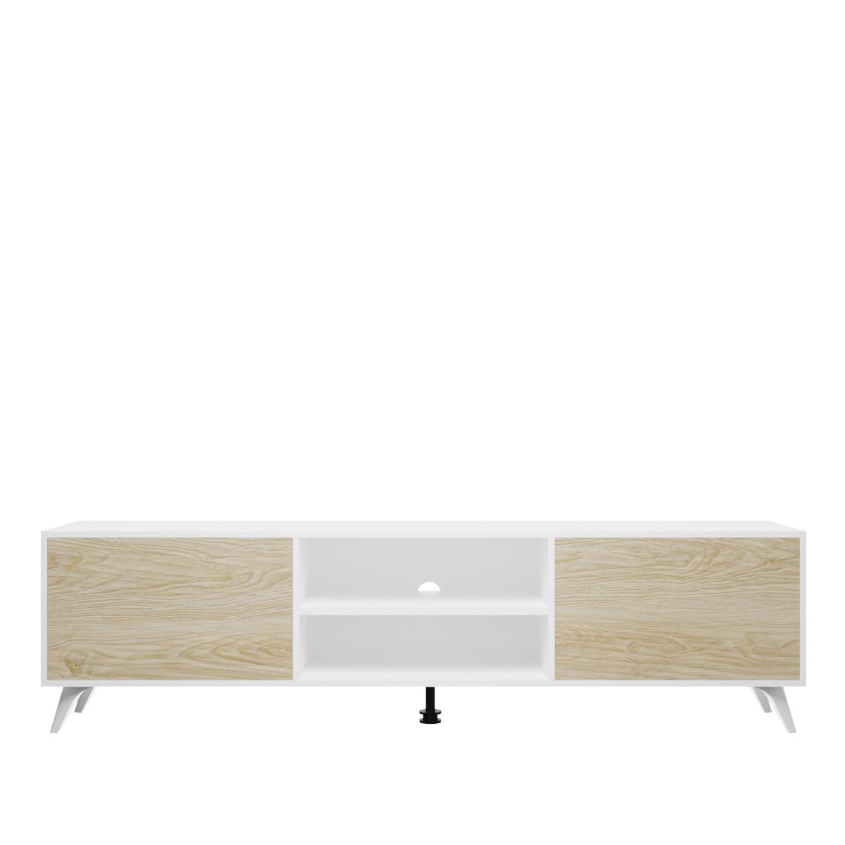 Homey Mueble de TV de Diseño Nórdico, 2 Compartimentos de Almacenamiento y 2 Puertas, Apto para Televisores de hasta 77 Pulgadas, Color Blanco-Roble