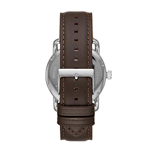 Fossil Reloj para hombre Copeland 42mm, movimiento de cuarzo, caja de 42mm de acero inoxidable plateado con correa de piel, FS5663