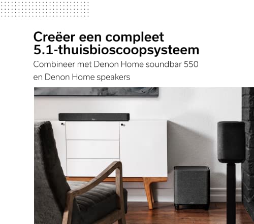 DENON Subwoofer inalámbrico con HEOS Integrado, WiFi, Amplificador de Clase D, Caja de Graves de 8 Pulgadas para Cine en casa y música, Negro