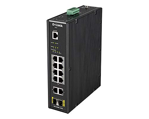 D-Link DIS-200G-12PS - Switch Industrial de 12 Puertos (10 Gigabit, 8 de Ellos PoE 240W, y 2 SFP, Apto para Condiciones extremas -40°C a 65°C, ERPS, VLAN, QoS, IGMP, agregación de Enlaces) Negro