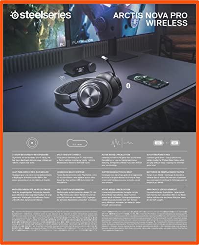 SteelSeries Arctis Nova Pro Wireless - Cascos Gaming Inalámbricos Multisistema - Controladores magnéticos de neodimio - Cancelación de Ruido - Infinity Power System - PC, PS5, PS4, Switch 2, Móvil