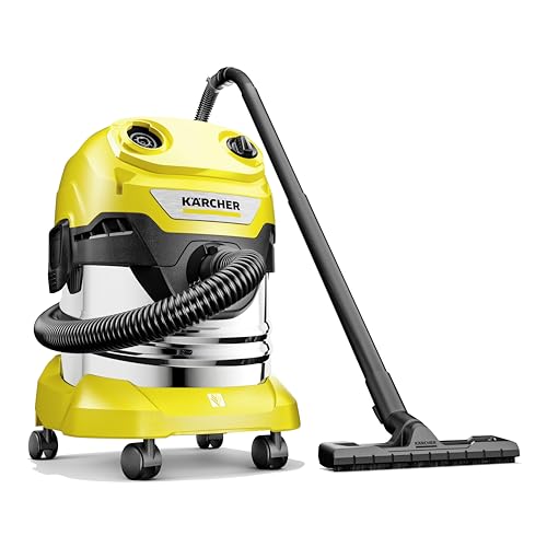 Kärcher Aspiradora en seco/húmedo WD 4 S V-20/5/22, potencia 1000 W, depósito de acero inoxidable 20 l, manguera aspiración 2,2 m, función soplado, boquilla para suelos y ranuras, bolsa filtro fieltro