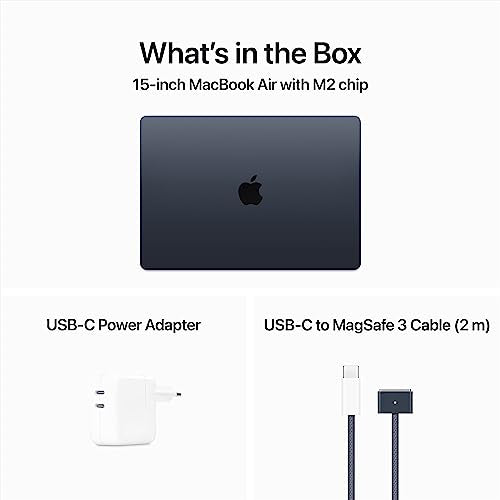 Apple 2023 MacBook Air (de 15 polegadas, Processador M2 da Apple com CPU 8‑Core e GPU 10‑Core, 8GB Memória unificada, 256 GB) - Azul-Nocturno