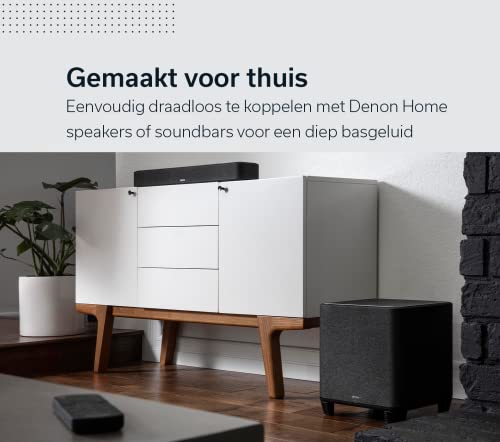 DENON Subwoofer inalámbrico con HEOS Integrado, WiFi, Amplificador de Clase D, Caja de Graves de 8 Pulgadas para Cine en casa y música, Negro
