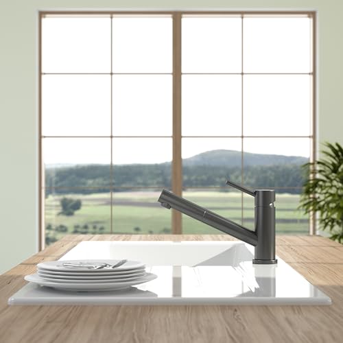 Villeroy & Boch Como Shower grifería de cocina, alta presión, grifo de cocina con rociador extraíble y radio de giro de 120°, grifo de fregadero de bajo consumo, altura del caño 120 mm, antracita
