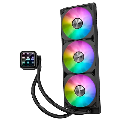 ASUS Prime LC 360 ARGB, Refrigerador líquido para CPU Todo en uno con Zona de Contacto con la CPU y Canales con Aletas, Bloque de Agua con Lentes de Espejo Infinito y Ventiladores ARGB