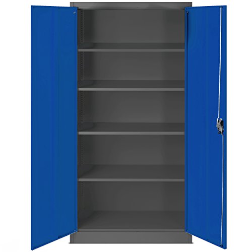 Jan Nowak Juego de 3 Armario de Oficina Archivador Armario de Herramientas Metálico 4 Estantes con Recubrimiento de Polvo Se Puede Cerrar 185 cm x 90 cm x 40 cm (Antracita-Azul)