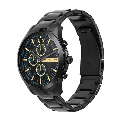 Armani Exchange Relojes de hombre, Movimiento de cuarzo cronógrafo y caja de 46 mm con correa de acero inoxidable, Negro azabache