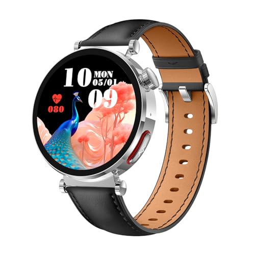 Knauermann Neo 2 (2025) - Plata Redonda - Reloj de Salud Smartwatch - ECG - Función HRV - Bluetooth BT - Apnea del Sueño - Presión Arterial - Pulsera de Cuero de Vaca Negro, Durchmesser: 40mm; Dicke: