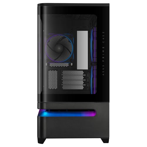 ASUS Prime AP202 ARGB Caja mATX, Cristal Curvado Templado, Compatible con gráficas de hasta 420 mm, radiadores de 360 mm, raíl de fácil extracción, ventilación de Ranura, Ventiladores ARGB, Negro