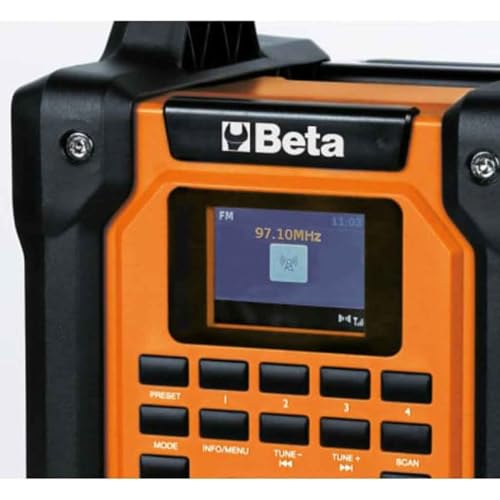 Beta 1989RCB – Radio de obra de 20 V, radio digital DAB/FM, Bluetooth 5.3, IP54, altavoces estéreo de 16 W, alimentación por batería o cable