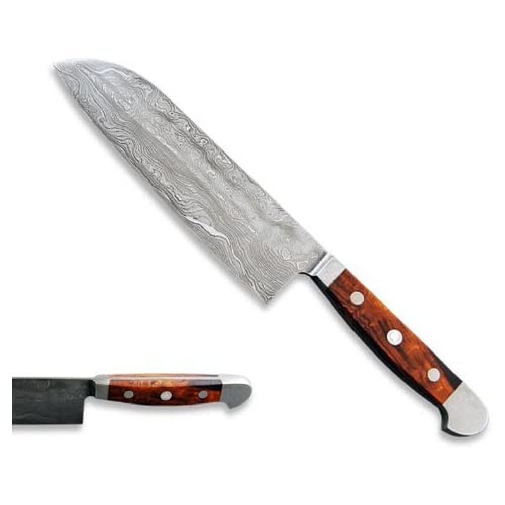 Güde Solingen - Cuchillo Santoku de acero de Damasco forjado, 18 cm, madera de palo fierro, F.GÜDE, Hecho a mano en Alemania