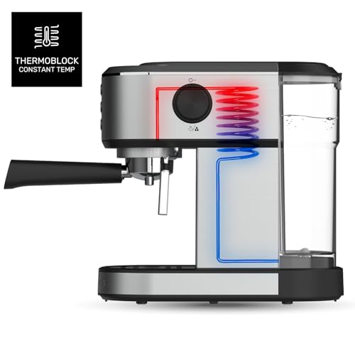 Taurus - Cafetera Espresso Euforia Compact 1350W | 20 Bares Presión | Sistema Thermoblock | Filtro Supreme Cream | Vaporizador Orientable | Doble Café Simultáneo | Cuchara Dosificadora