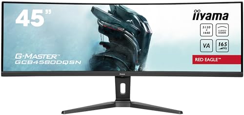 iiyama GCB4580DQSN-B1 44,5" DQHD Panel VA, Curvo Gaming 1500R, G-Master Red Eagle, 5120x1440, 165Hz, 450cd/m², 0,8ms MPRT, Altavoces, USB-C Dock (LAN, 90W PD), DisplayPort, 2X HDMI 2.1, KVM, USB3.2x3