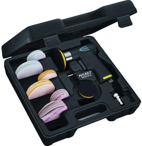 Hazet Juego de mini lijadoras orbitales 9033N-5, 36 piezas incl 2 discos lijadores de 50 mm y 76,2 mm con 10 almohadillas lijadoras cada uno y una llave de ajuste