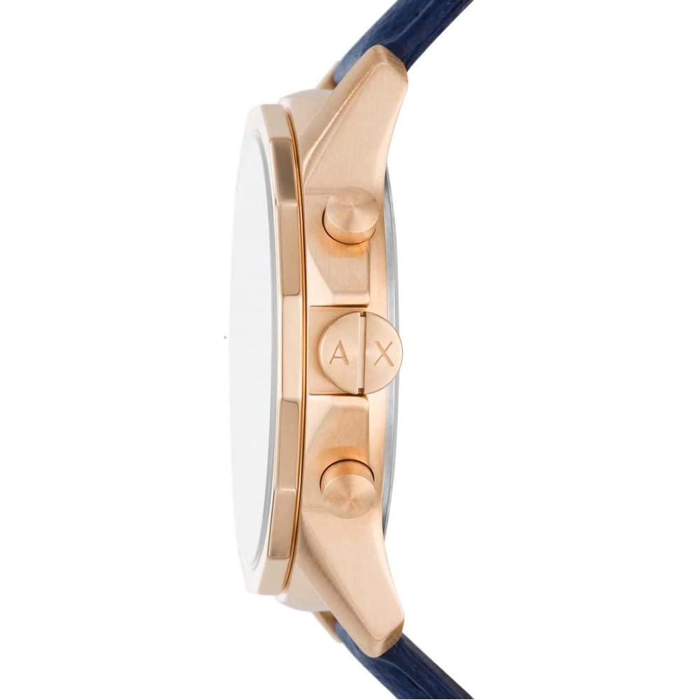 Armani Exchange Reloj hombre, movimiento cronógrafo cuarzo y caja 44mm con correa piel, Azul y tono oro rosa