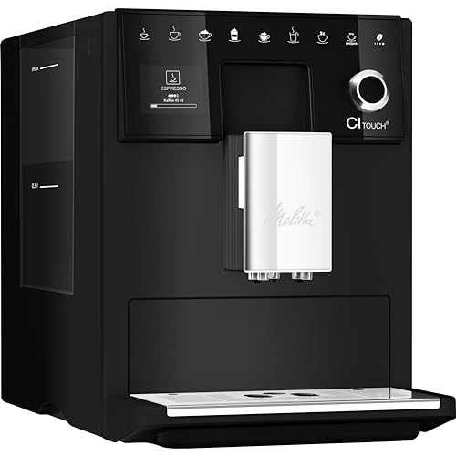 Melitta CI Touch (F630-112) - Cafetera automática con sistema de leche, recipiente para granos de dos cámaras, pantalla One Touch, grosor del café ajustable en 4 niveles, color negro