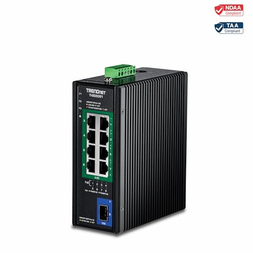 TRENDnet, TI-BG5091, Switch PoE++ DIN-Rail Industrial de 9 Puertos 2.5G con Puerto SFP+ 10G, multigigabit, 8 Puertos PoE++ 2.5G, 1 Puerto SFP+ 10G, presupuesto de Potencia PoE de 480 W, 60 Gbps