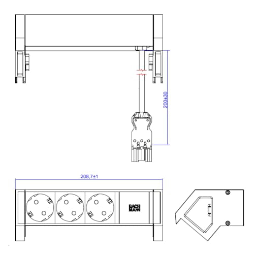BACHMANN DESK2 GST18 RAL9010 - Caja de Aluminio (3 x CEE7/3, 0,2 m), Color Blanco