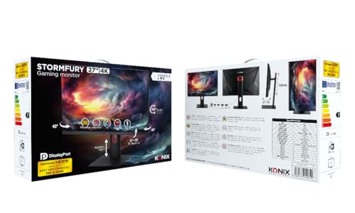 Konix Pantalla Gaming Stormfury 4K 27" PC, PS4, PS5, Switch, Xbox - Ultra HD 2160 px - 160 Hz - 1 ms - FreeSync - 2 x HDMI 2.1 - DisplayPort - Panel IPS