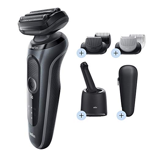 Braun Series 6 60-N7650cc Afeitadora Eléctrica Hombre de Lámina para Barba, con Centro de Limpieza SmartCare, Recortadora Barba, Depiladora Corporal, Uso en Seco y Mojado, Recargable, Inalámbrica,Gris