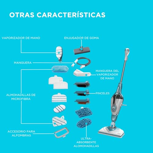 BLACK+DECKER Fregona a vapor y limpiador de mano multifunción 10 en 1 con guante y accesorios STEAMitt, BHSM1615DAM-QS