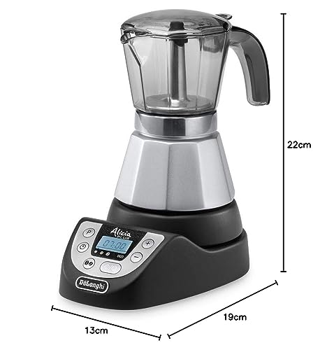 De'Longhi EMKP42.B Alicia PLUS - Cafetera Moka Eléctrica, 450 W, 2-4 Tazas, Plástico, Negro/Plata