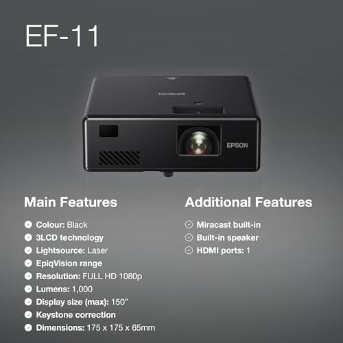 Epson EF-11 - Proyector 3LCD (Full HD, WiFi, Miracast, contraste 2500.000:1)