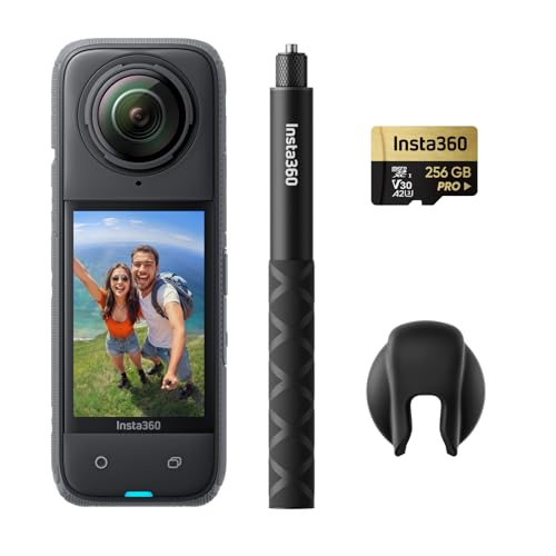 Insta360 X4 Paquete Get-Set - Cámara de acción Impermeable 8K 360, Vídeo 4K Gran Angular, Selfie Stick Invisible, Protectores de Lente Extraíbles, 135 Min Batería, Edición IA, Estabilización