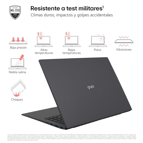LG gram 16Z90S-G.AD89B - Portátil Ultraligero de 40.6 cm (16") 2560x1600, Panel IPS, Intel Core Ultra 7, 32 GB RAM, 1TB SSD, 1,199 g, batería hasta 24.5 h, W11 Home, Gris, Teclado Qwert Español