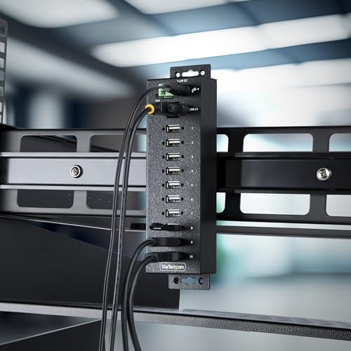 StarTech.com Hub Concentrador USB 2.0 de 10 Puertos - Hub USB Resistente con Protección de ESD de Nivel 4 - de Escritorio, Pared, DIN - con Puertos Bloqueables - Ladrón USB (USB210AIND-USB-A-HUB)