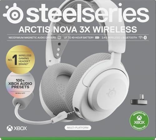 SteelSeries Arctis Nova 3X Wireless Auriculares Gaming multiplataforma - App - Batería 40h - Controladores magnéticos de neodimio - 2,4 GHz/Bluetooth - Micro extraíble - Xbox, PS, PC, Switch -Blanco