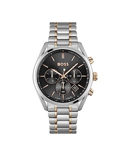 BOSS Reloj Cronógrafo de Cuarzo para Hombre 44mm Colección Champion con Pulsera de Acero Inoxidable o de Cuero, Función de Fecha, 3 Subdiales, Resistencia al Agua 10ATM