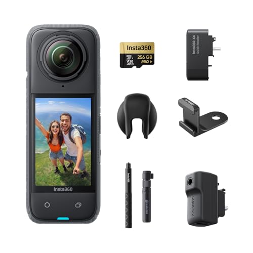 Insta360 X4 Paquete de Creador - Cámara de acción Impermeable 8K 360, Vídeo 4K Gran Angular, Selfie Stick Invisible, Protectores de Lente Extraíbles, 135 Min Batería, Edición IA, Estabilización