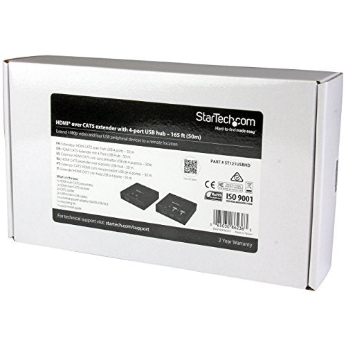 StarTech.com ST121USBHD - Extensor HDMI por Cable CAT6 con concentrador USB de 4 Puertos