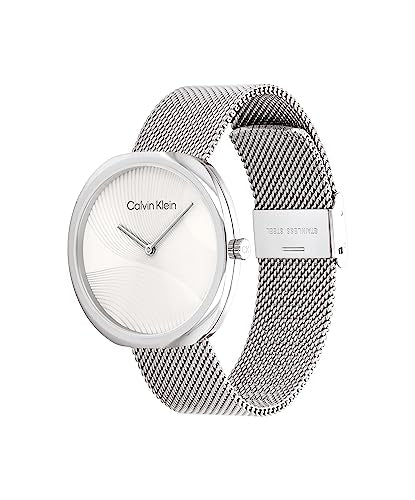 Calvin Klein Reloj Analógico de Cuarzo para Mujer Colección Sculpt con Correa de Malla de Acero Inoxidable Plateada - 25200245