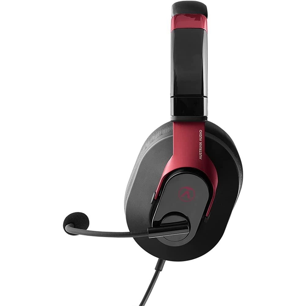 Austrian Audio PG16 Pro Gaming Headset with Microphone (Accesorio Plegable para Juegos, Sonido de Alta resolución, Cable Desmontable de 1,4 m), Negro/Rojo