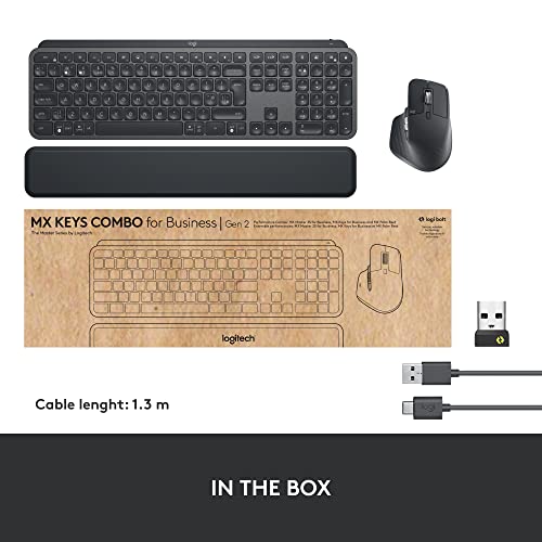 Logitech MX Keys Combo para empresas | Gen 2, teclado/ratón inalámbrico de tamaño completo, con apoyamano para teclado, Bluetooth, Logi Bolt, Clics Suaves, Windows/Mac/Chrome/Linux, QWERTY ESP - Gris