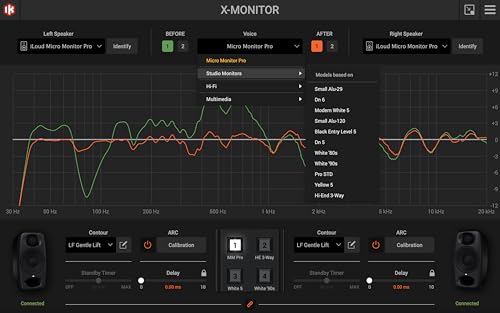 IK Multimedia iLoud Micro Monitor Pro - Par - Monitores de estudio compactos, de 2 vías, biamplificados, altamente portátiles y controlados digitalmente. Incluye micrófono ARC. Color negro.