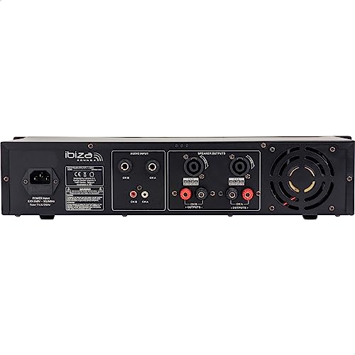 Ibiza - AMP600-MKII - Amplificador PA profesional 2x480W con entradas RCA/Jack y salidas Speakon/Born - 19" Rackable - Negro